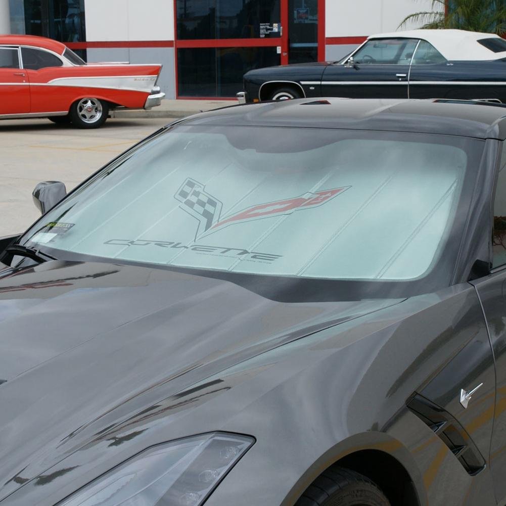 West Coast Corvette 27170300 Corvette Logo Accordion Style Sunshade - Insulated Silver : C7 Stingray, Z51, Z06, Grand Sport-SR1 Performance