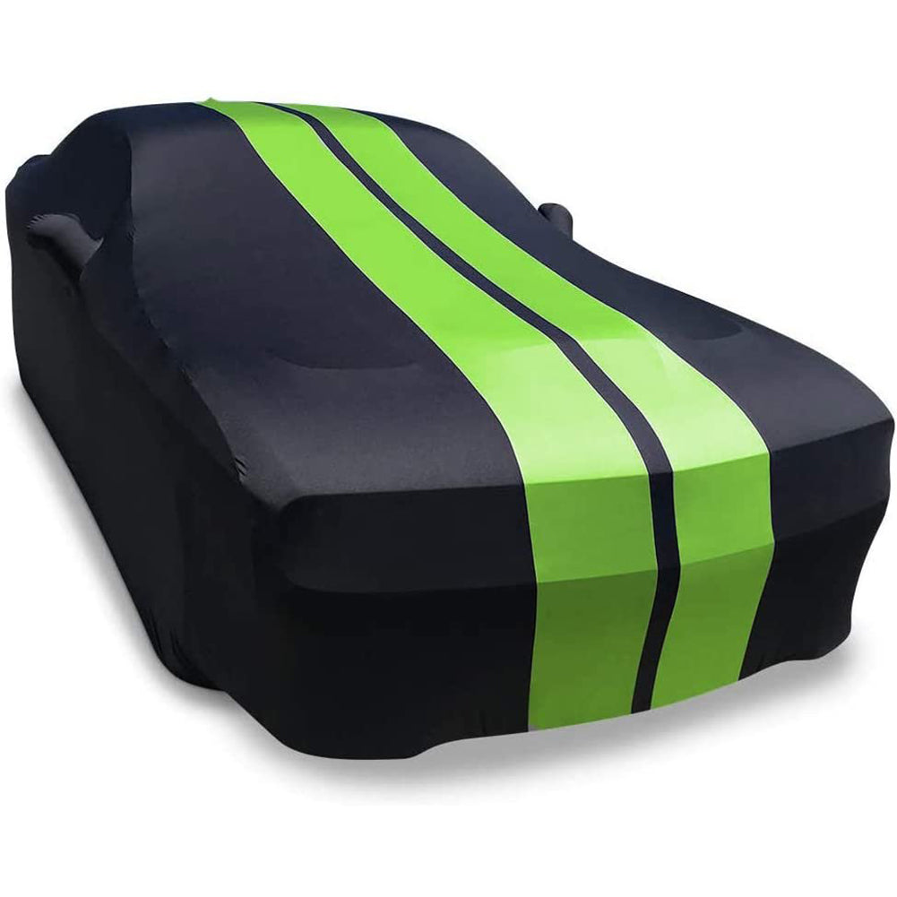 2008-2023 Dodge Challenger Ultraguard Stretch Satin Indoor Car Cover : Sport Series - Black with Green Stripes-SR1 Performance