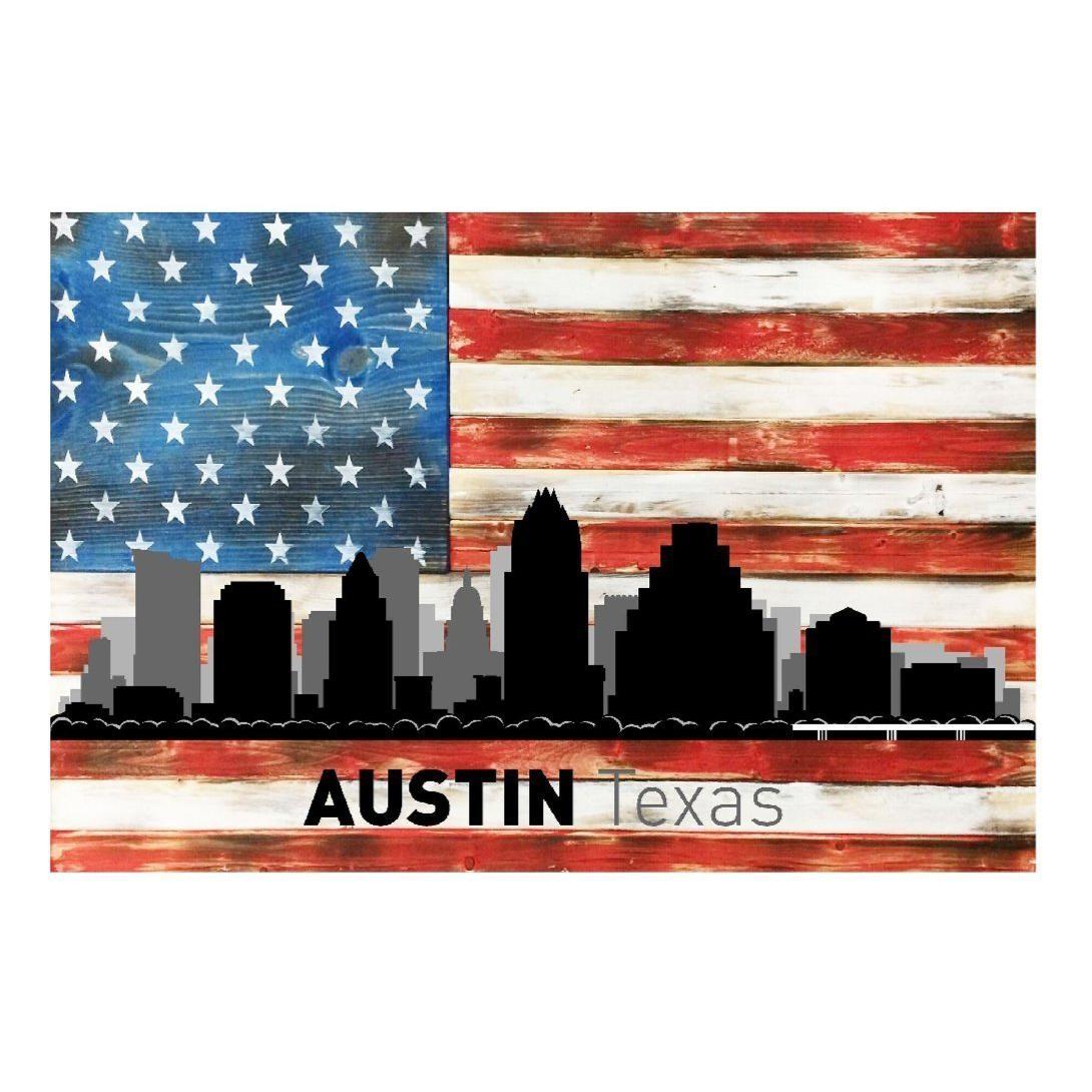 Chicago Illinois City Skyline USA Flag Metal Sign Home Decor - 12" x 8"-SR1 Performance