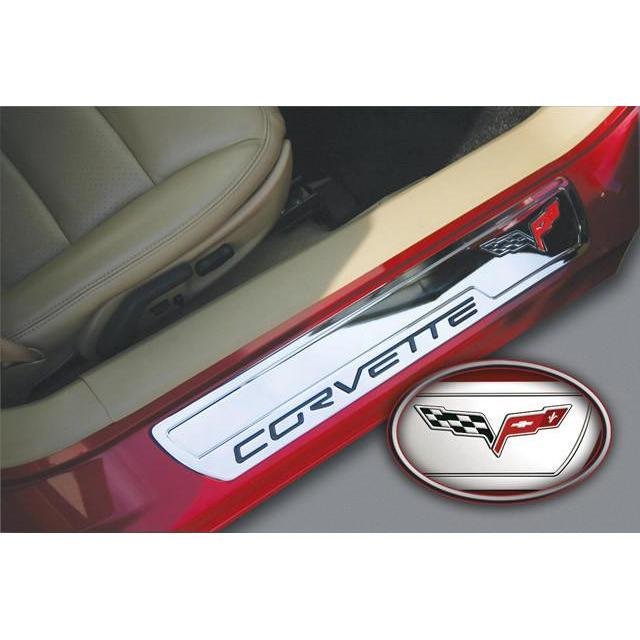Corvette Door Sill Plates - Billet Chrome with C6 Logo : 2005-2011 C6-SR1 Performance