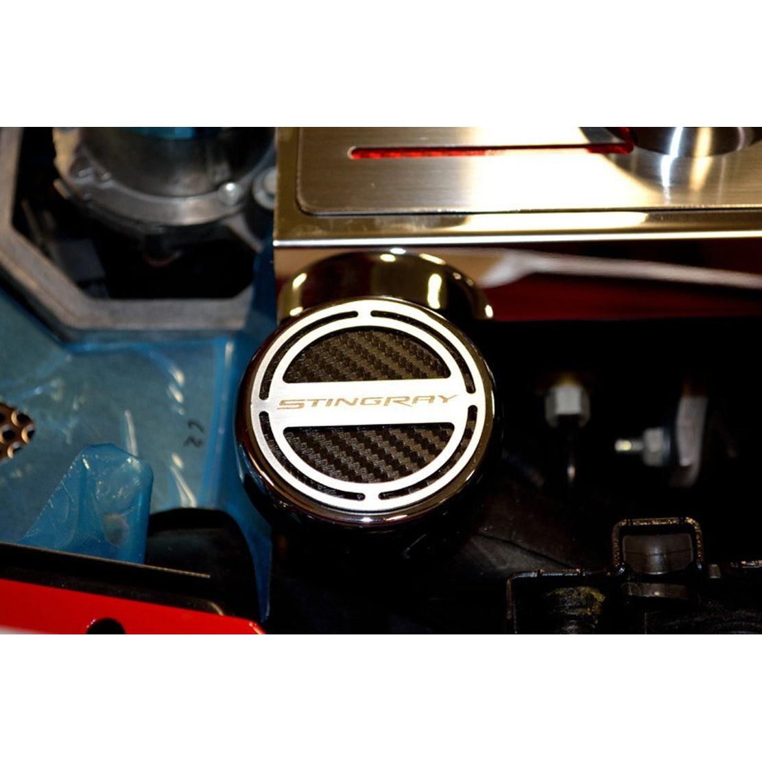 C7 Corvette Stingray Cap Cover 6Pc. Set Manual - GM Licensed Chrome/Brushed/Carbon Fiber Inlay Red-SR1 Performance