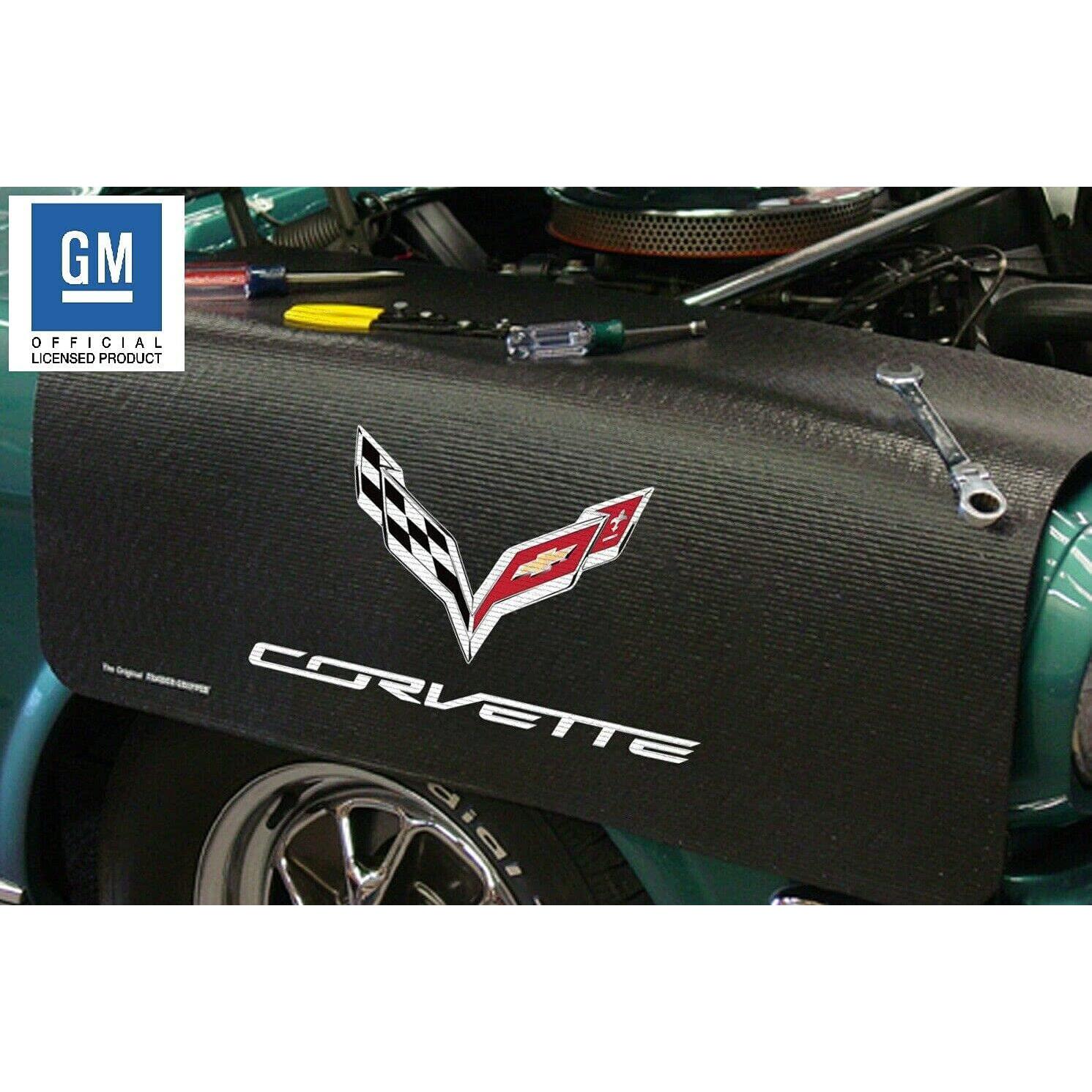 C7 Corvette Fender Gripper Fender Mat - Crossed Flags Logo : Black-SR1 Performance