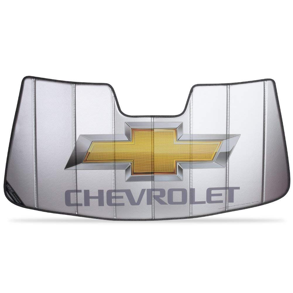 2007-2019 Chevy Truck Accordion Style Sunshade - Insulated Silver with Chevrolet Script & Bowtie Logo-SR1 Performance