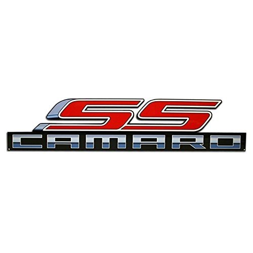 Camaro SS Metal Wall Hanging Sign SS w/Camaro Script Large - 34"x 8" (Red SS)-SR1 Performance