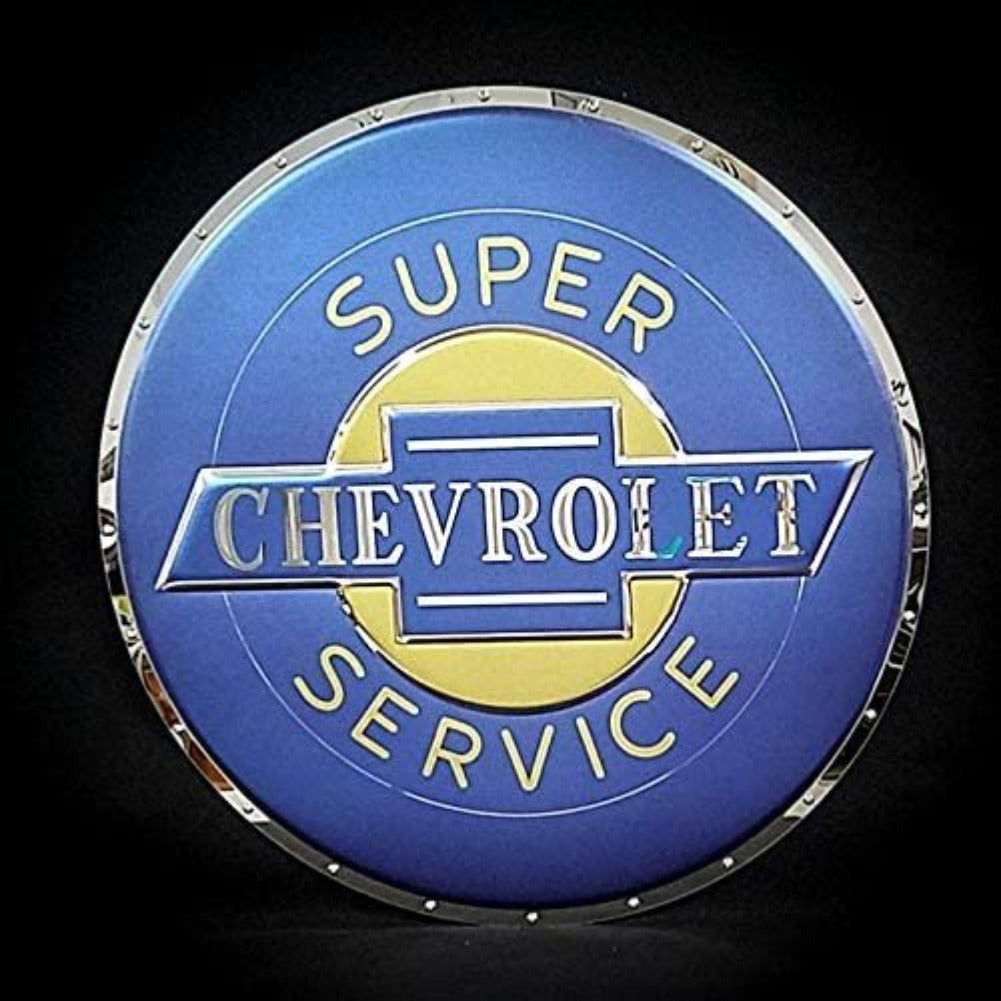 Chevrolet Super Service Stainless Steel Wall Hanging Sign - Blue/Chrome : 22"-SR1 Performance
