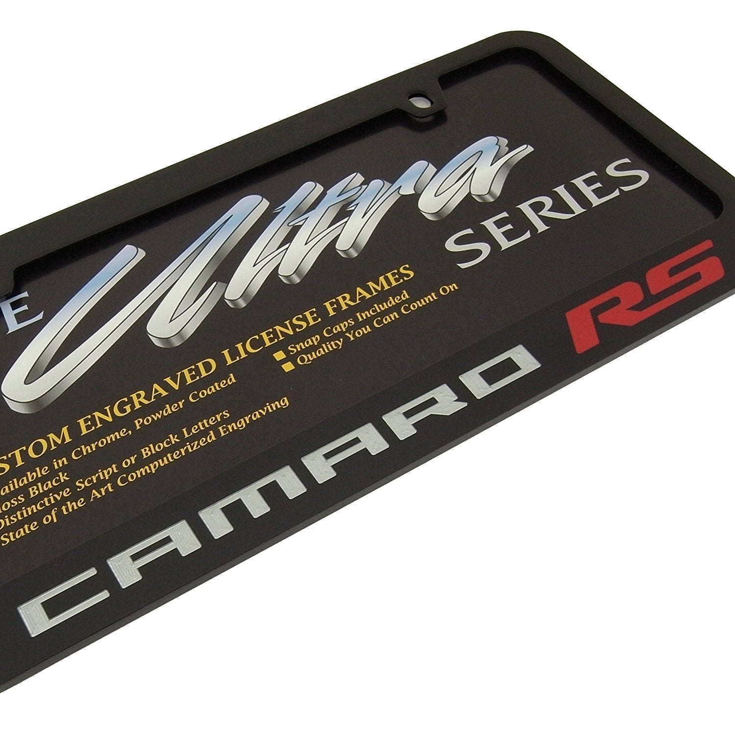 Camaro RS License Plate Frame - Black with Red RS-SR1 Performance
