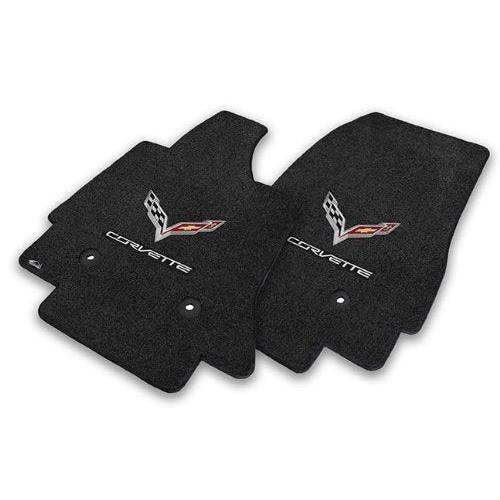 2014-2018 C7 Corvette Jet Black Floor Mats - Crossed Flags & Corvette Script-SR1 Performance