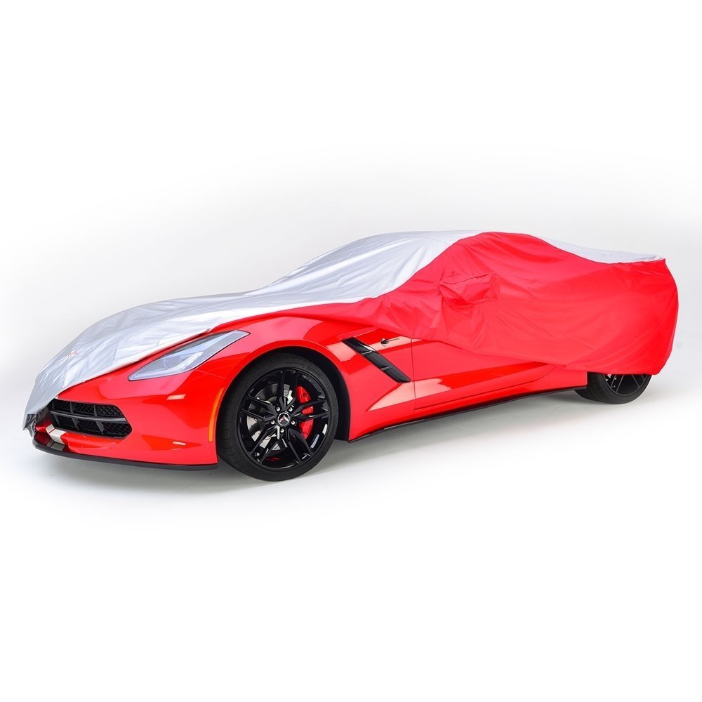 Corvette Intro-Guard Car Cover - Embossed - Indoor/Outdoor - Silver/Red : C7 Stingray, Z51, Z06, Grand Sport-SR1 Performance