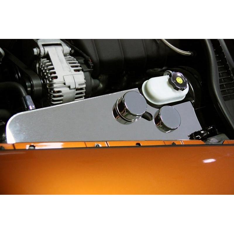 Corvette Windshield Washer Tank Cover with Caps- Polished Stainless Steel : 2005-2013 C6,Z06,Grand Sport-SR1 Performance