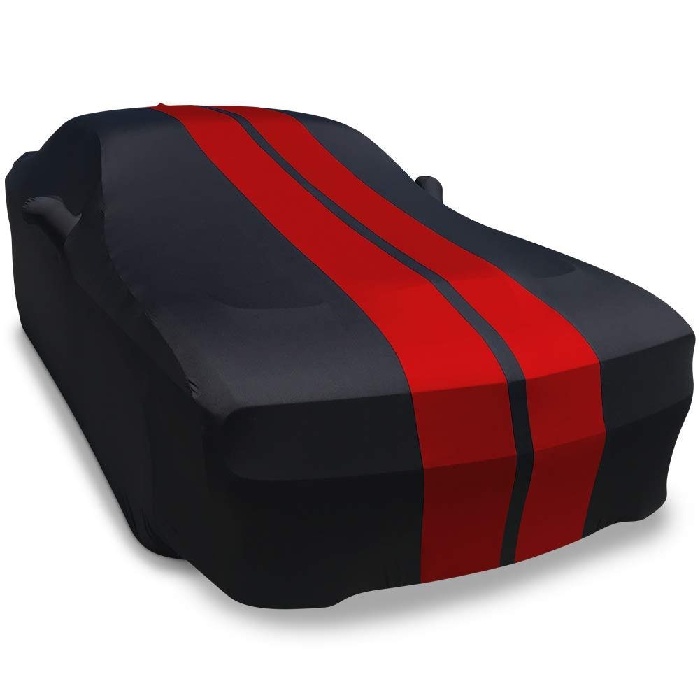 2008-2023 Dodge Challenger Ultraguard Stretch Satin Indoor Car Cover : Sport Series - Black with Red Stripes-SR1 Performance