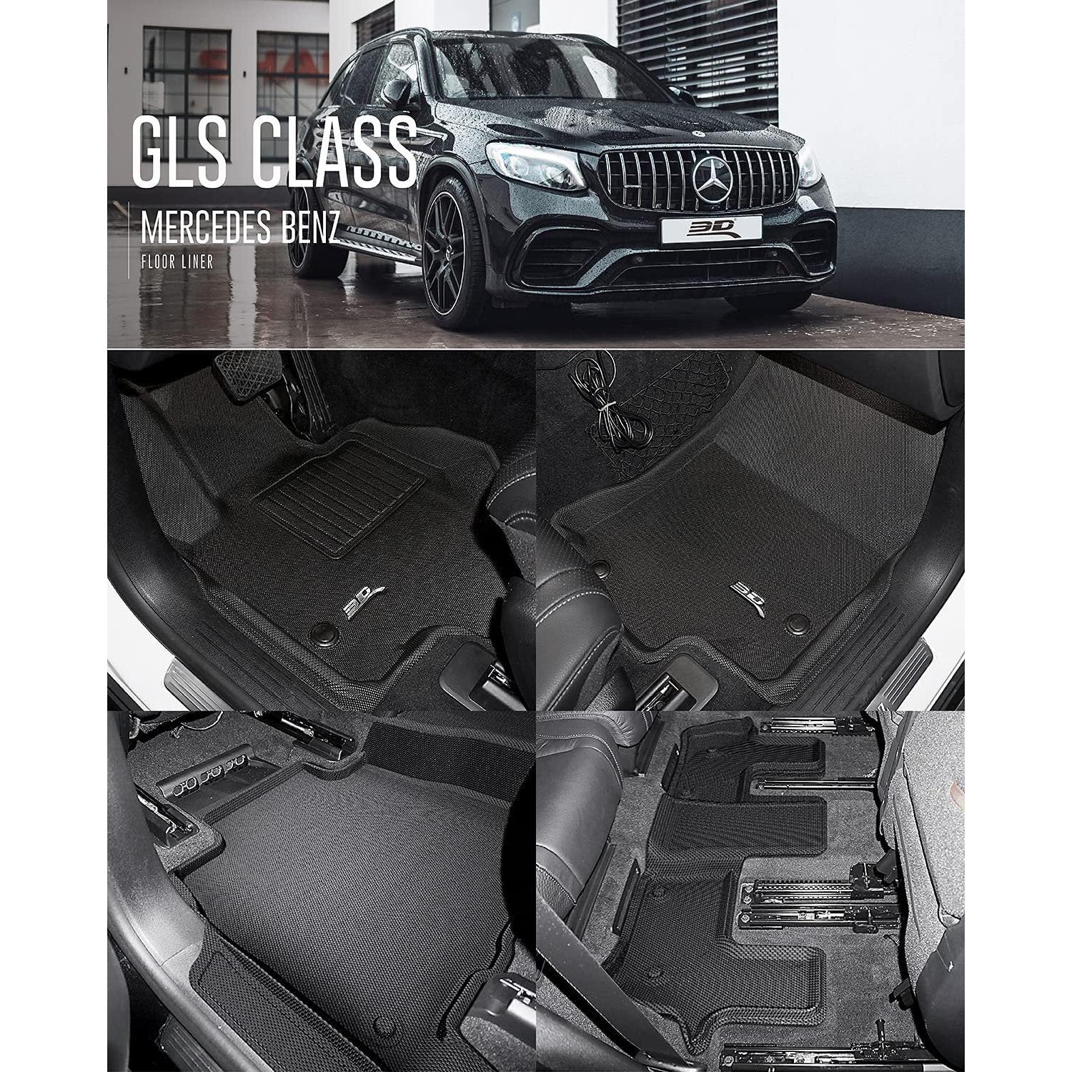 3D MAXpider All-Weather Floor Mats for Mercedes-Benz GLS-Class 2020-2022 Custom Fit Car Floor Liners, Kagu Series (1st & 2nd Row, Black)-SR1 Performance