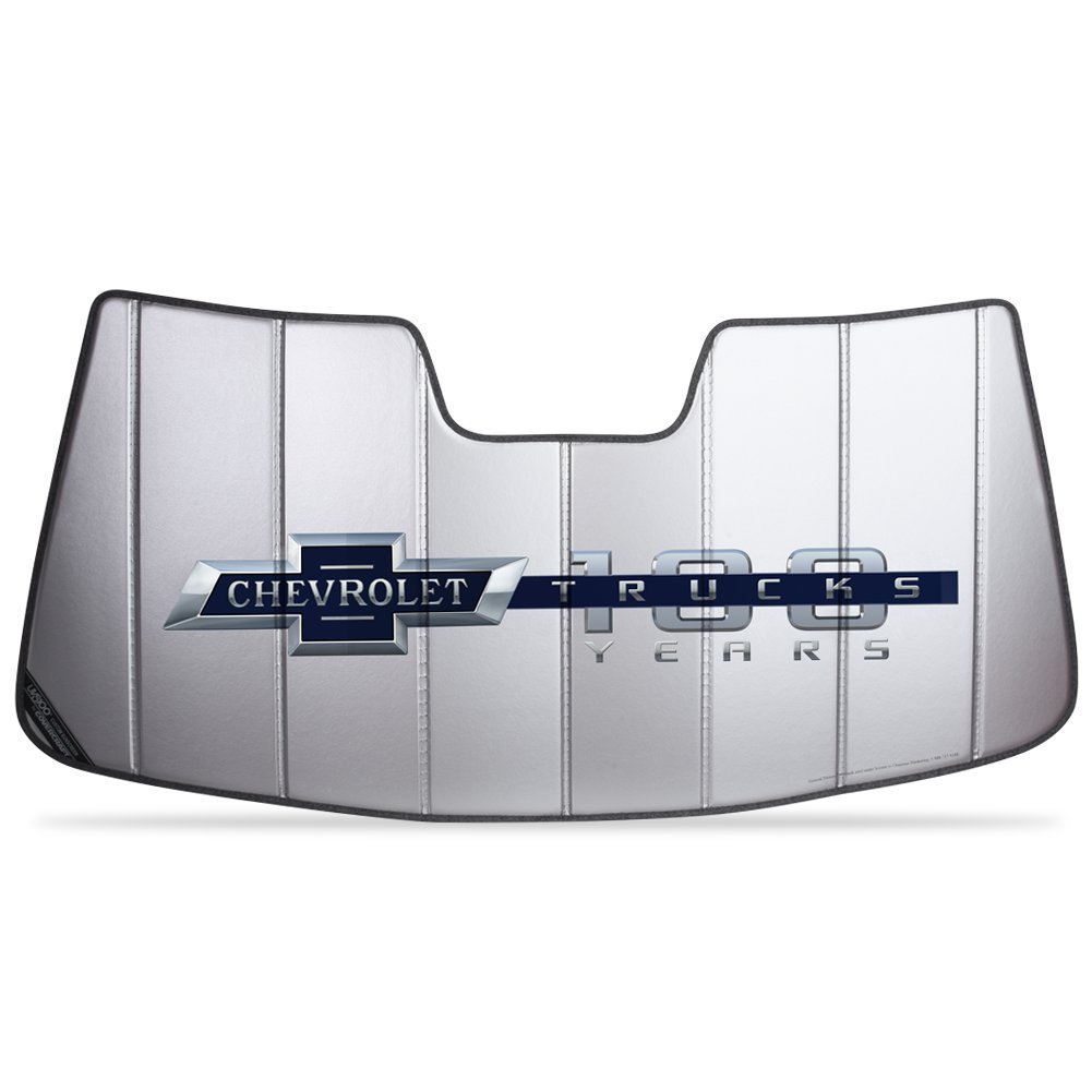 SR1 Performance Chevrolet 100th Anniversary Logo Accordion Style Sunshade - Insulated Silver : 2014-2019 Chevy Trucks-SR1 Performance
