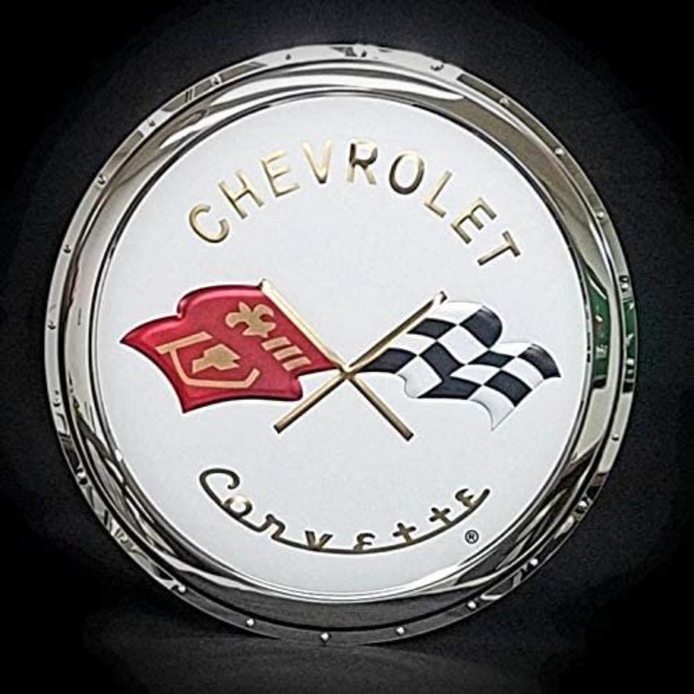 1963-1967 C2 Corvette Crossed Flags Stainless Steel Wall Hanging Sign - 22"-SR1 Performance