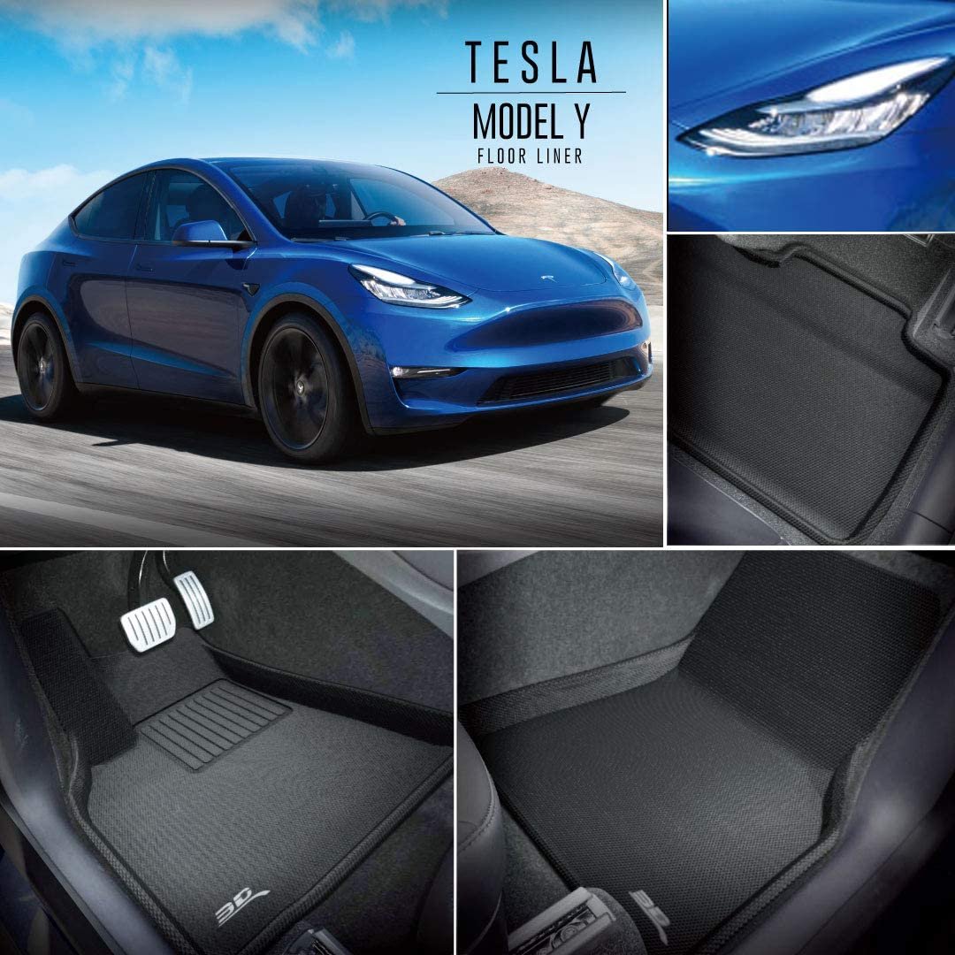 3D MAXpider All-Weather Floor Mats for Tesla Model Y 5-Seat 2020 Custom Fit Car Mats Floor Liners, Kagu Series (Does NOT fit 7-Seat)-SR1 Performance