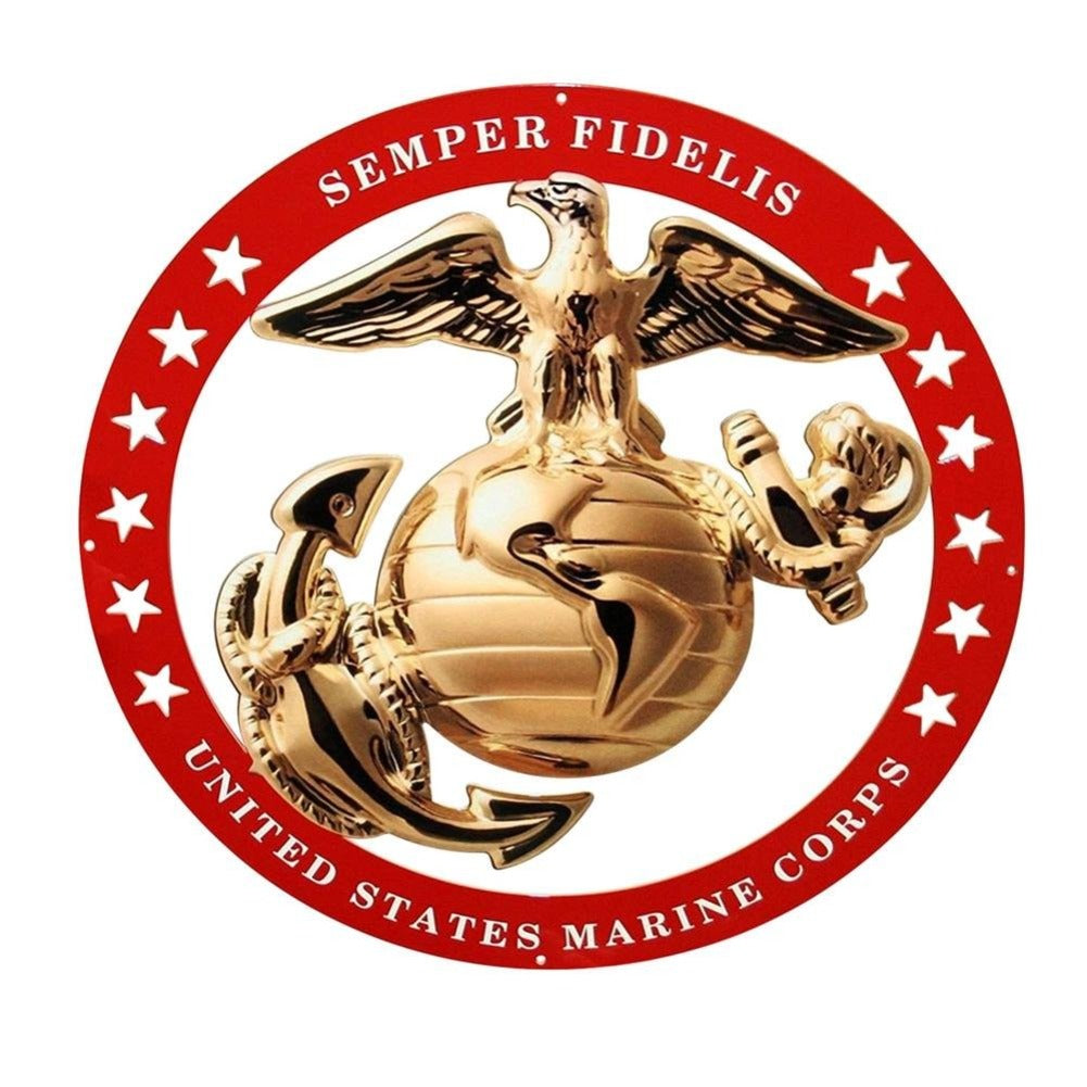 USMC Globe Round Enlisted Metal Sign w/ Red Circle 19" x 19"-SR1 Performance