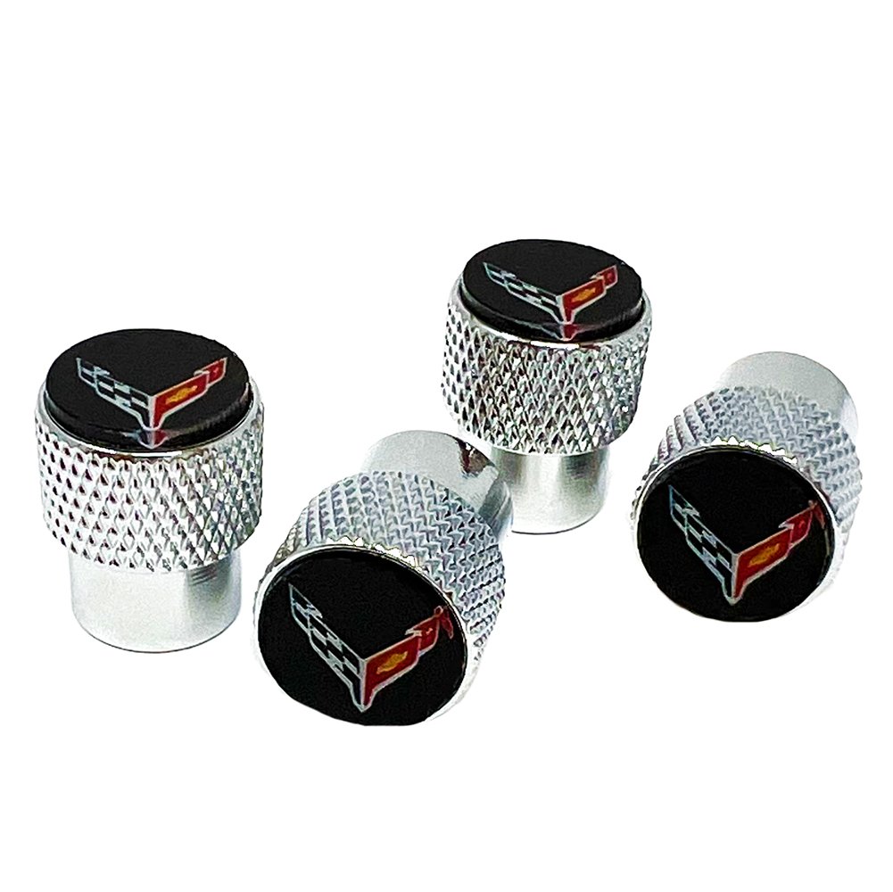 C8 Corvette Crossed Flags Aluminum Valve Stem Caps-SR1 Performance