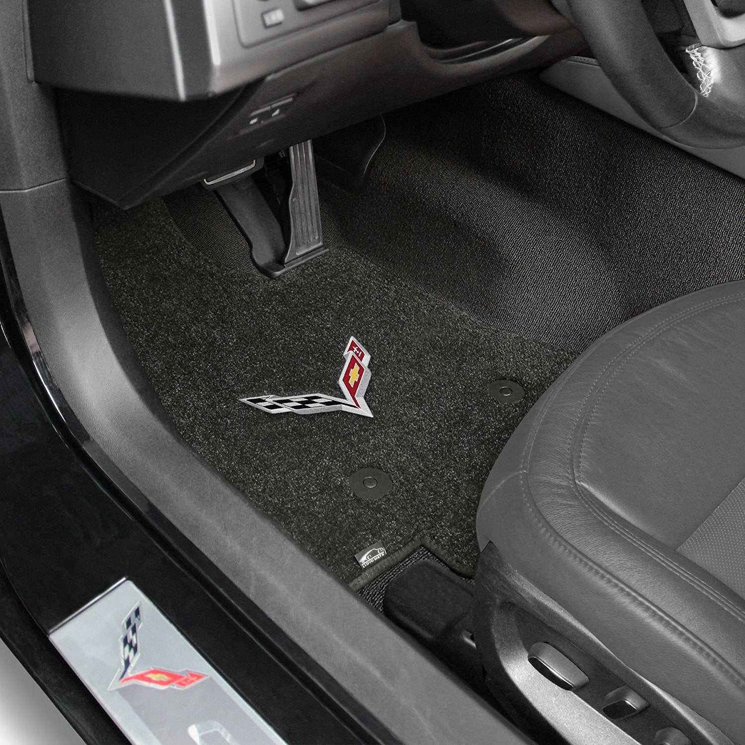 2014-2017 C7 Corvette Stingray Floor Mats w/ Flags: Black-SR1 Performance
