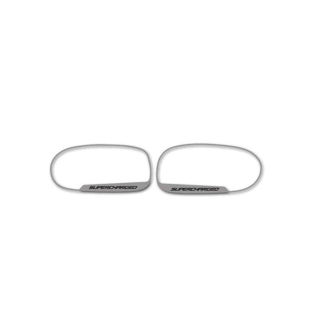 Corvette Sideview Mirror Trim "SUPERCHARGED" - Brushed Stainless Steel 2 pc. : 2005-2013 C6, Z06, ZR1 & Grand Sport-SR1 Performance
