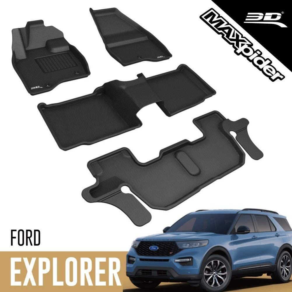 2017-2022 Ford Explorer 3D MAXpider Custom Fit All Weather Floor Mats Kagu Series - Black-SR1 Performance