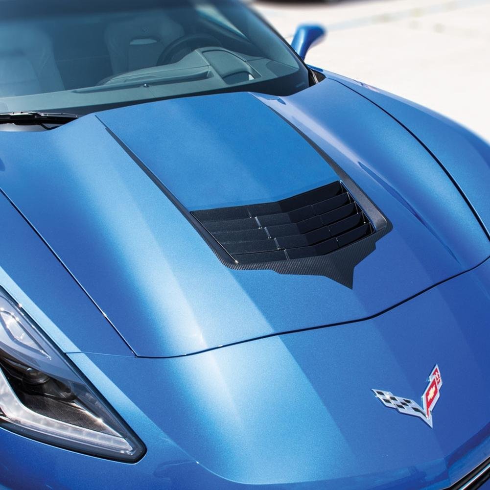 C7 Corvette Stingray Hood Vent Graphic Black Carbon Fiber w/ Brushed Black Trim-SR1 Performance
