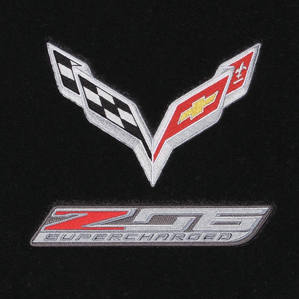 C7 Corvette Z06 Floor Mats- Flags w/ Z06 Supercharged Logo: Black-SR1 Performance
