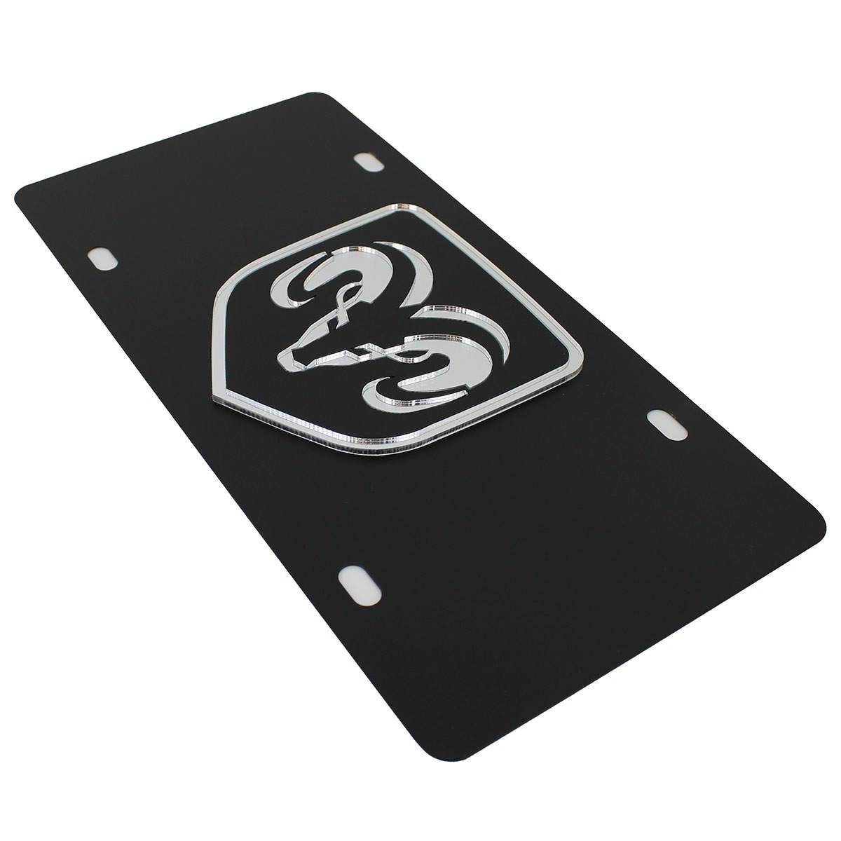 Dodge Ram License Plate - Black Steel with Mirrored Logo-SR1 Performance