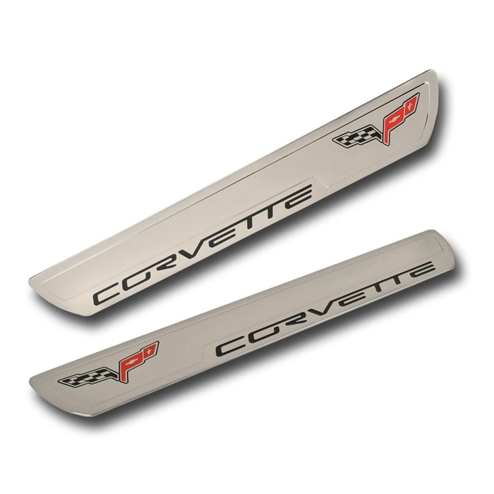 Corvette Door Sill Plates - Billet Chrome with C6 Logo : 2005-2011 C6-SR1 Performance