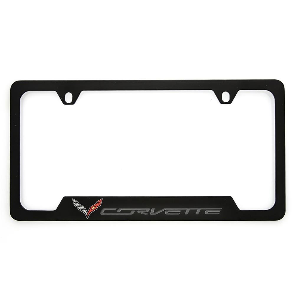 C7 Corvette Stingray Open Corner License Plate Frame - Polished Black-SR1 Performance