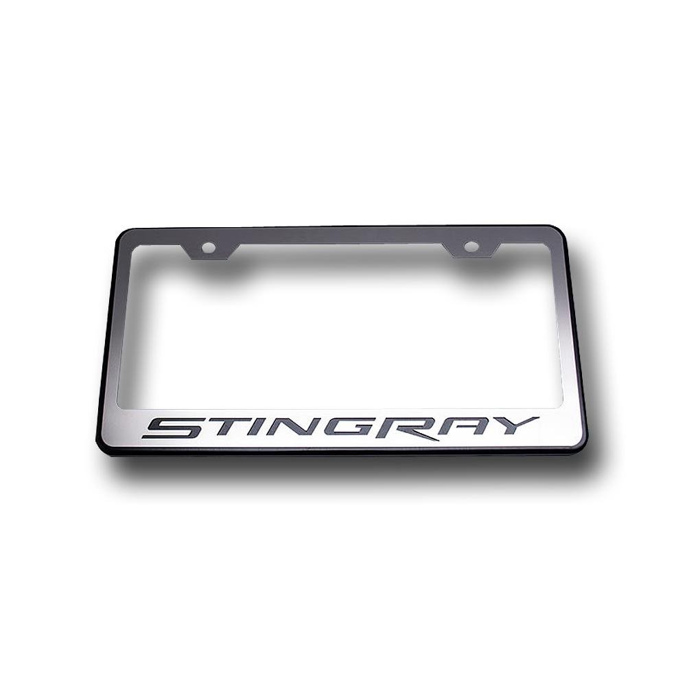 C7 Corvette Stingray License Plate Frame - Chrome w/Stainless Steel Overlay & Carbon Fiber Script-SR1 Performance