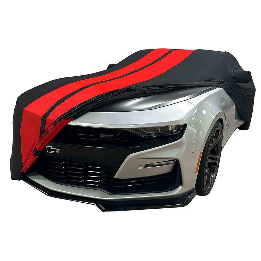 2010-2024 Camaro Ultraguard Stretch Satin Indoor Car Cover : Sport Series - Black with Red Stripes-SR1 Performance