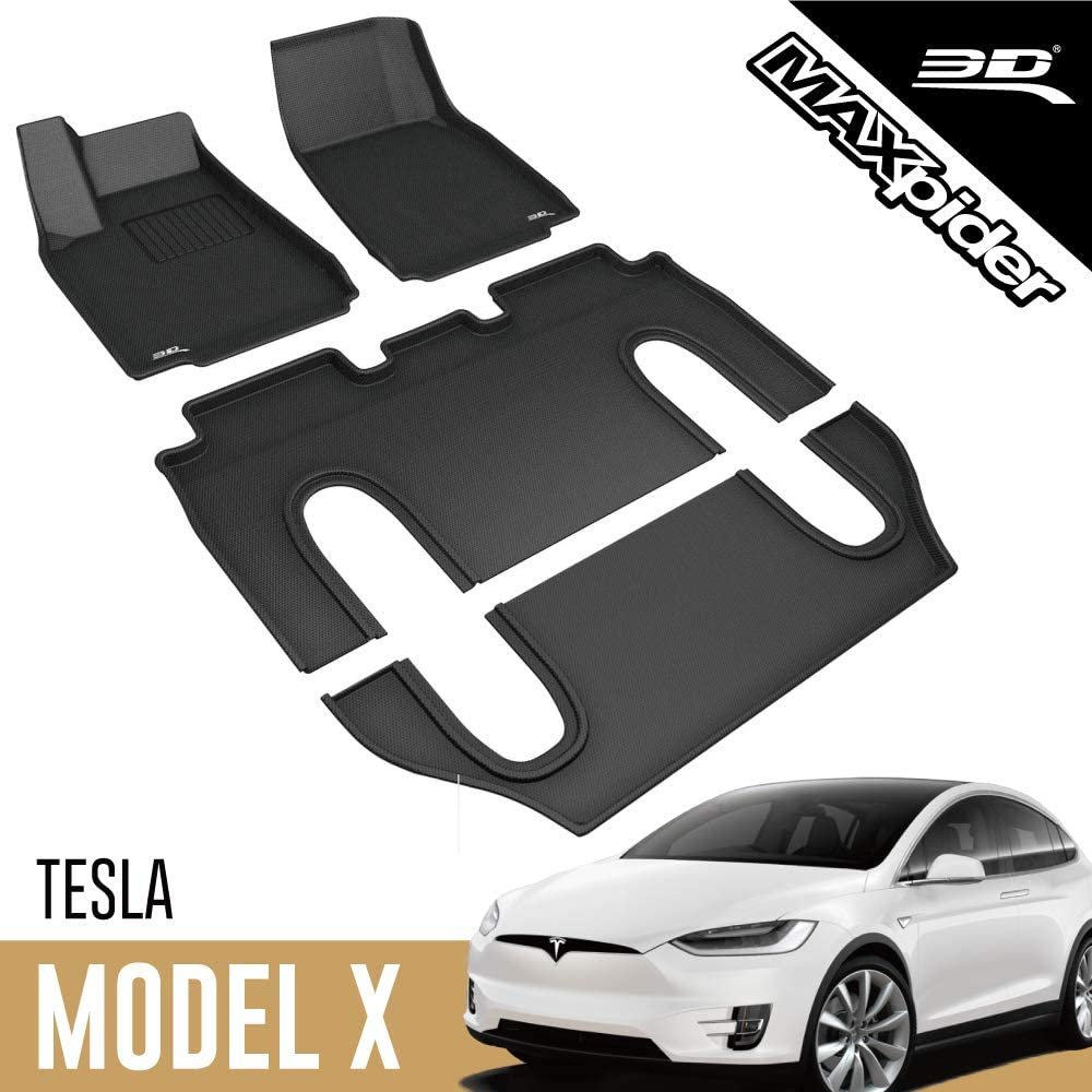 3D MAXpider Front Row Custom Fit All-Weather Floor Mat for Select Tesla Model X Models - Kagu Rubber ()-SR1 Performance