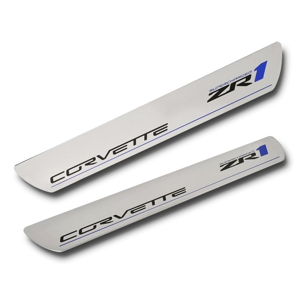 Corvette Door Sill Plates - Billet Chrome with ZR1 Logo :-SR1 Performance