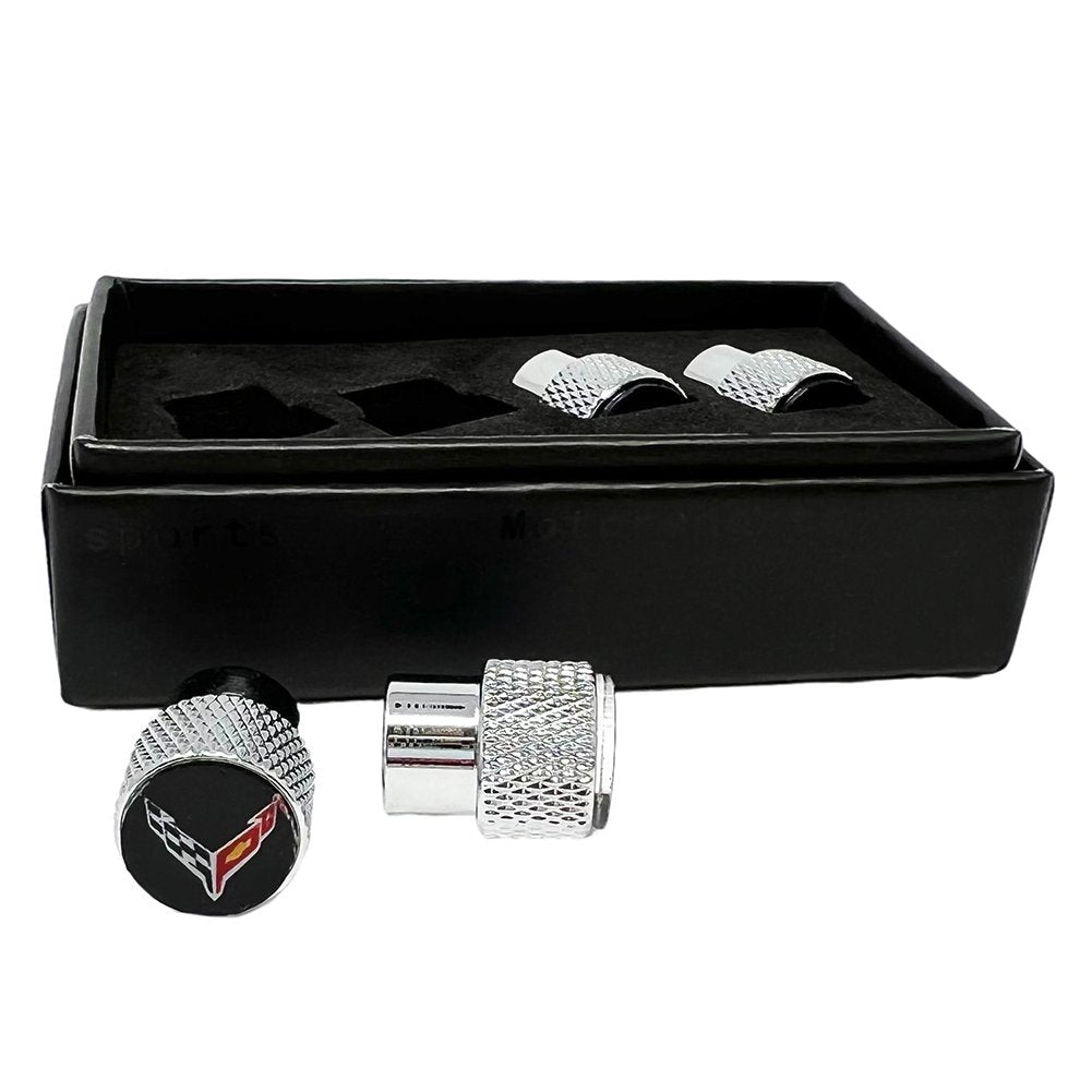 C8 Corvette Crossed Flags Aluminum Valve Stem Caps-SR1 Performance