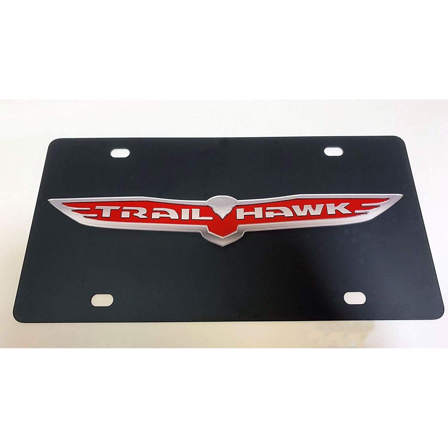 Trailhawk Carbon Steel License Plate - Black with Red Logo-SR1 Performance