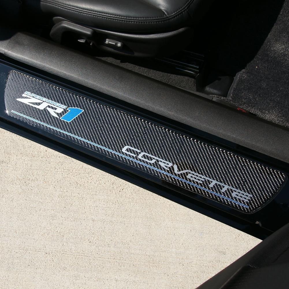 Corvette Door Sill Plates - Carbon Fiber with ZR1 Logo-SR1 Performance