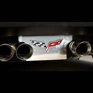 Corvette Exhaust Plate - Polish Stainless Steel with C6 Logo : 2005-2013 C6-SR1 Performance