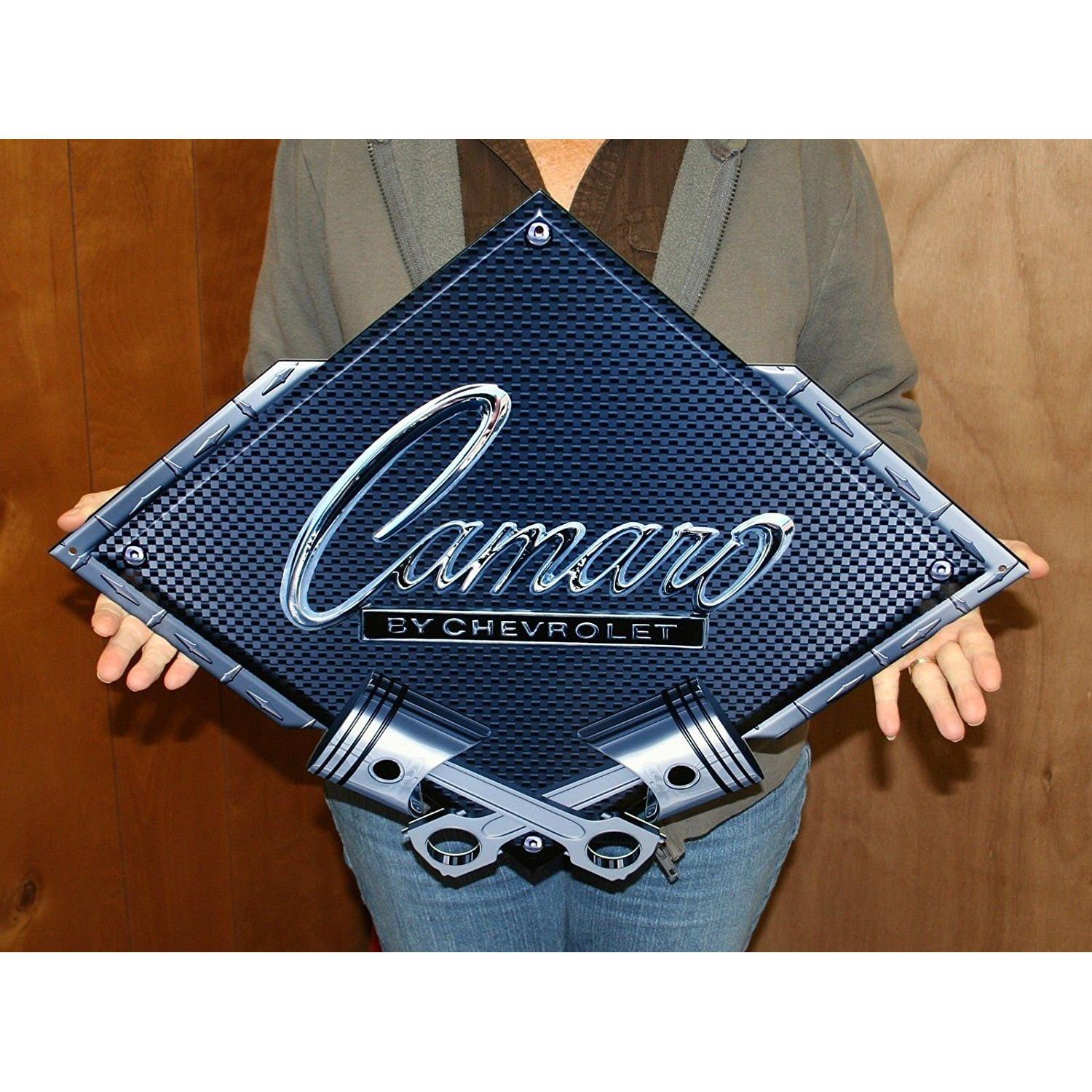 Camaro by Chevrolet Crossed Pistons Metal Sign 25" x 19" - Large Automotive Sign-SR1 Performance