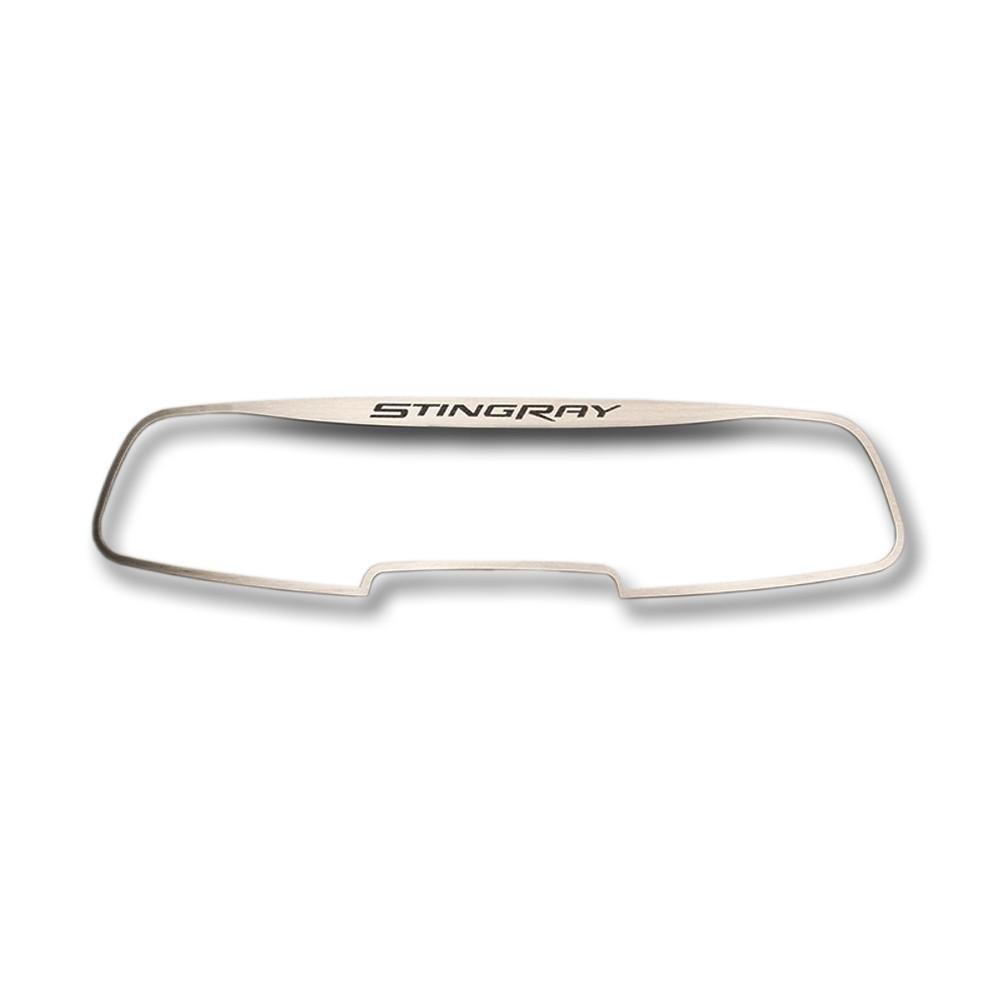 C7 Corvette Brushed Stainless Steel Rear View Mirror With "STINGRAY" Script Trim Fits: 14 and Newer Corvettes with Auto Dim Mirrors-SR1 Performance