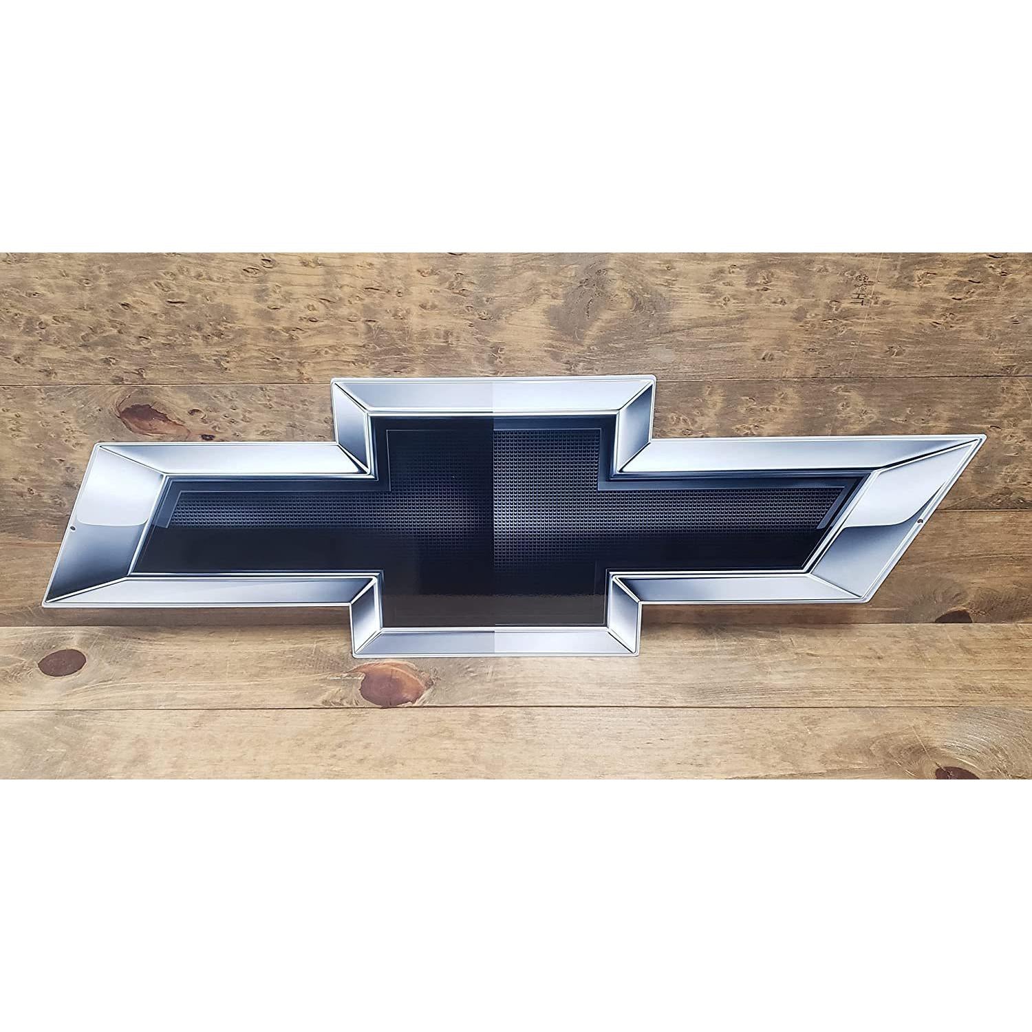 Chevy Black Bowtie Emblem Garage Steel Sign (Small - 21" X 7")-SR1 Performance
