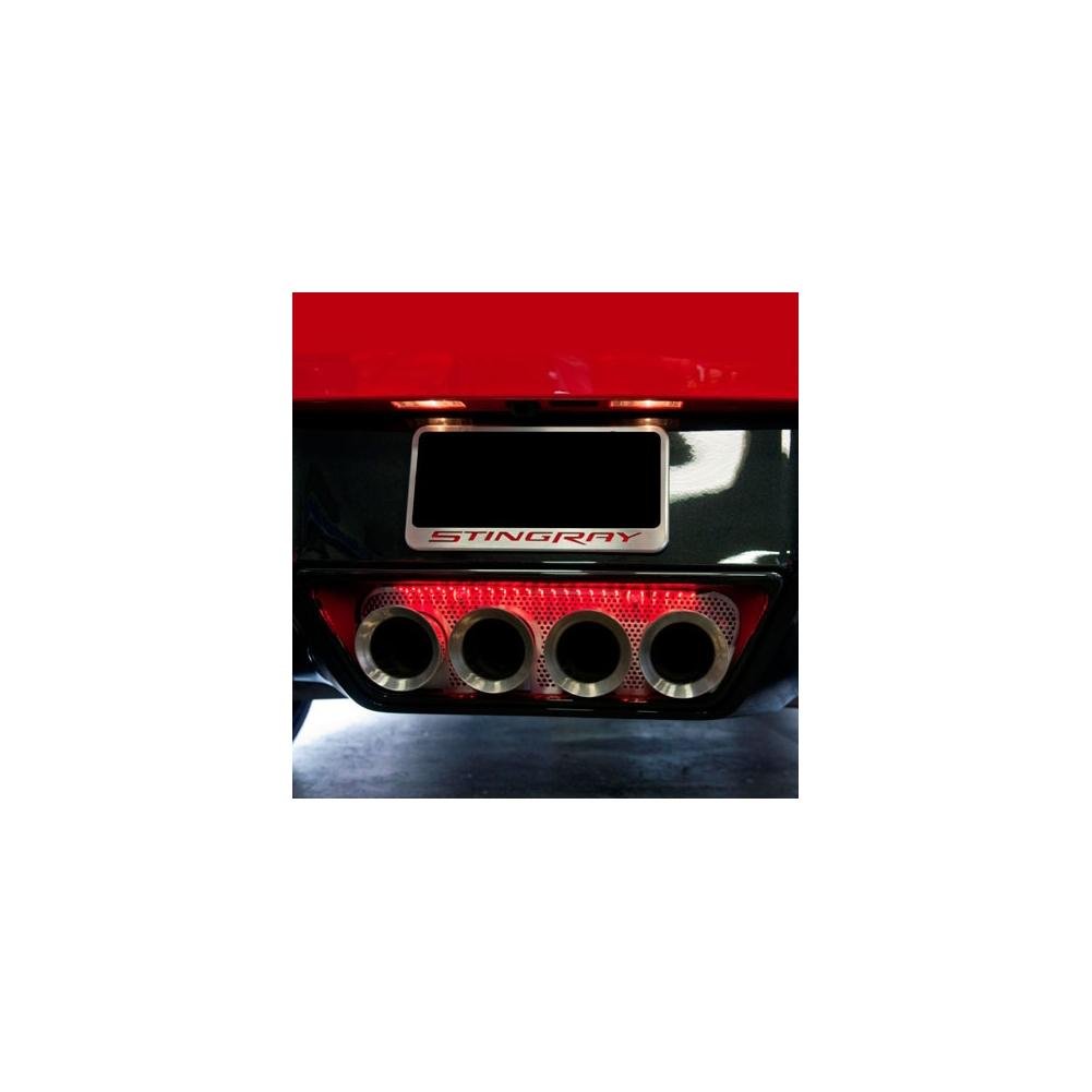 C7 Corvette Stingray Exhaust Filler Panel Perforated Brushed Stainless Steel NPP Exhaust Fits: All 14 through 16 Corvettes With Stock NPP Dual Mode Exhaust-SR1 Performance