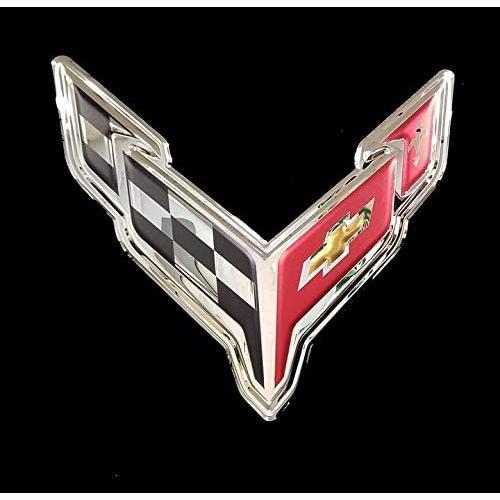C8 Corvette Crossed Flags Stainless Steel Wall Hanging Sign - Chrome : 18" x 19"-SR1 Performance