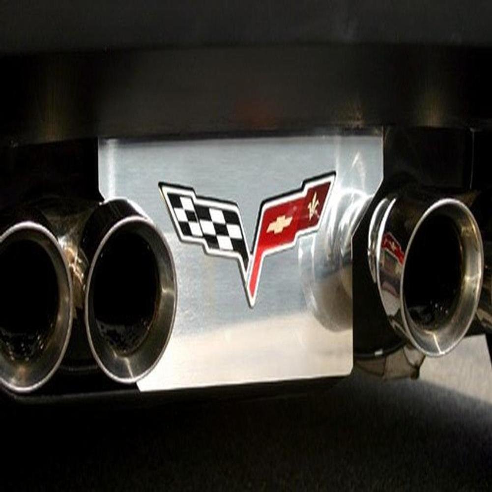 Corvette Exhaust Plate - Polish Stainless Steel with C6 Logo : 2005-2013 C6-SR1 Performance