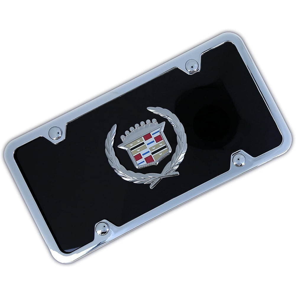 Cadillac Classic Logo License Plate Kit - Chrome Frame on Black Acrylic Plate-SR1 Performance