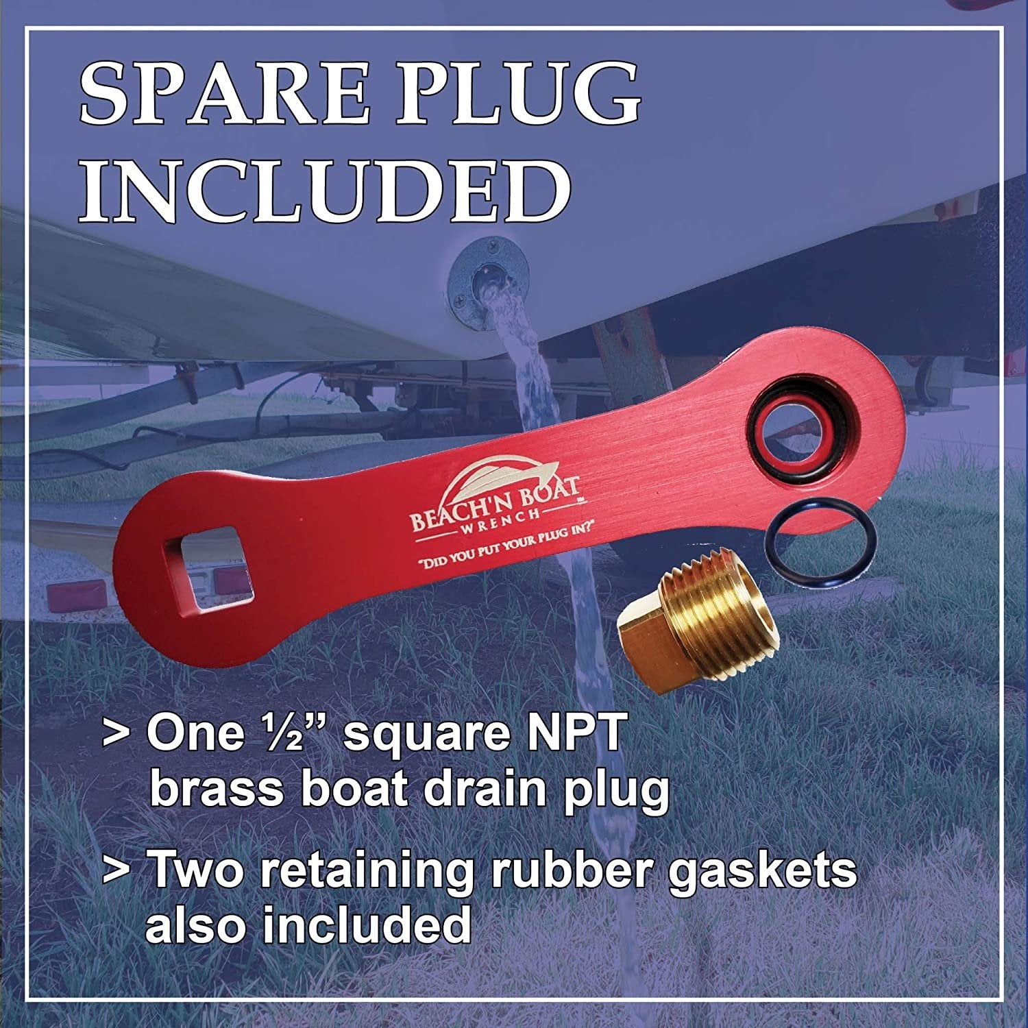 Elite Engineering USA Beach’N Boat Drain Plug Wrench for 1/2 inch NPT Plug, Includes Spare Brass Plug-SR1 Performance