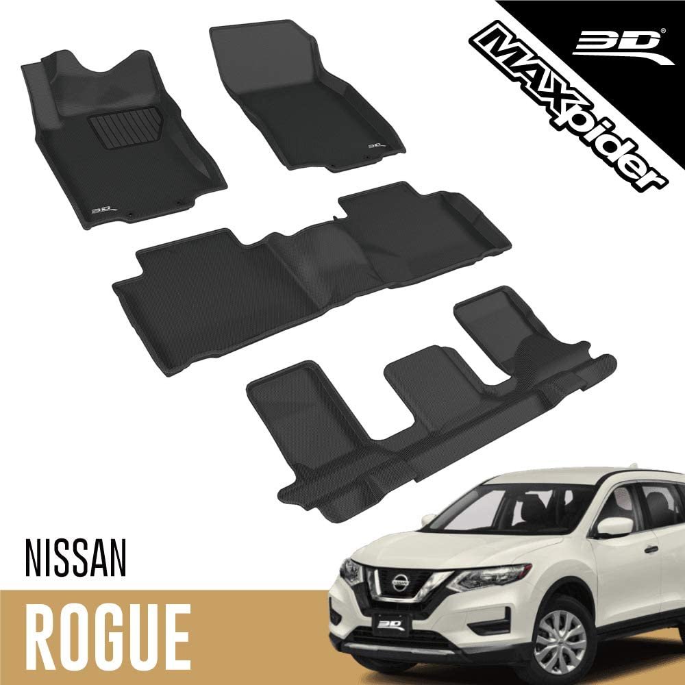 3D MAXpider Custom Fit Floor Mat for Select Nissan Rogue Models - Kagu Rubber (Gray)-SR1 Performance