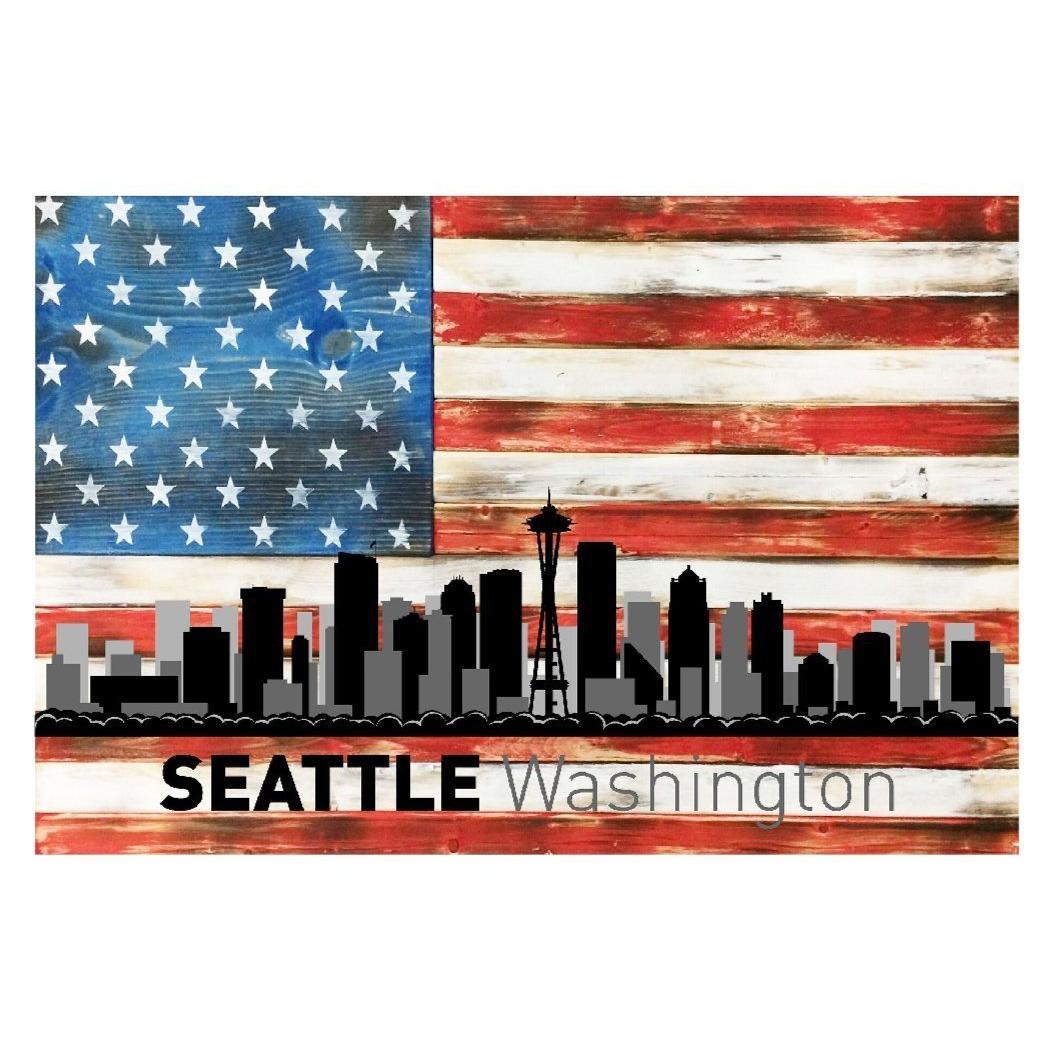 Chicago Illinois City Skyline USA Flag Metal Sign Home Decor - 12" x 8"-SR1 Performance