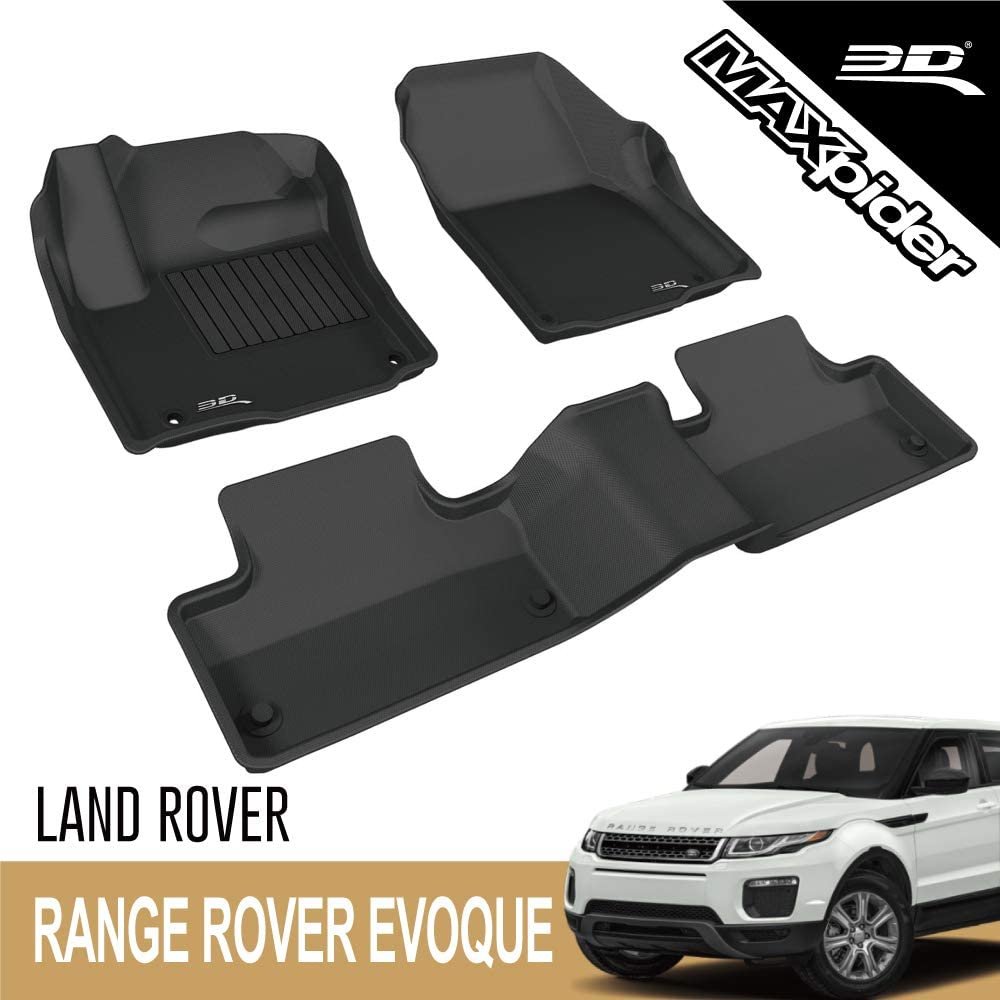 3D MAXpider L1LR01801509 Complete Set Custom Fit All-Weather Floor Mat for Select Land Rover Range Rover Evoque Models - Kagu Rubber (Black) , Gray-SR1 Performance