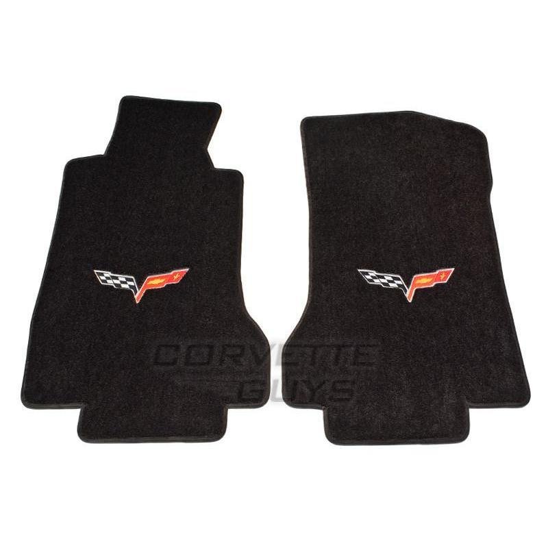 2005-2006 C6 Corvette Ebony Black Floor Mats - Crossed Flags Logo-SR1 Performance