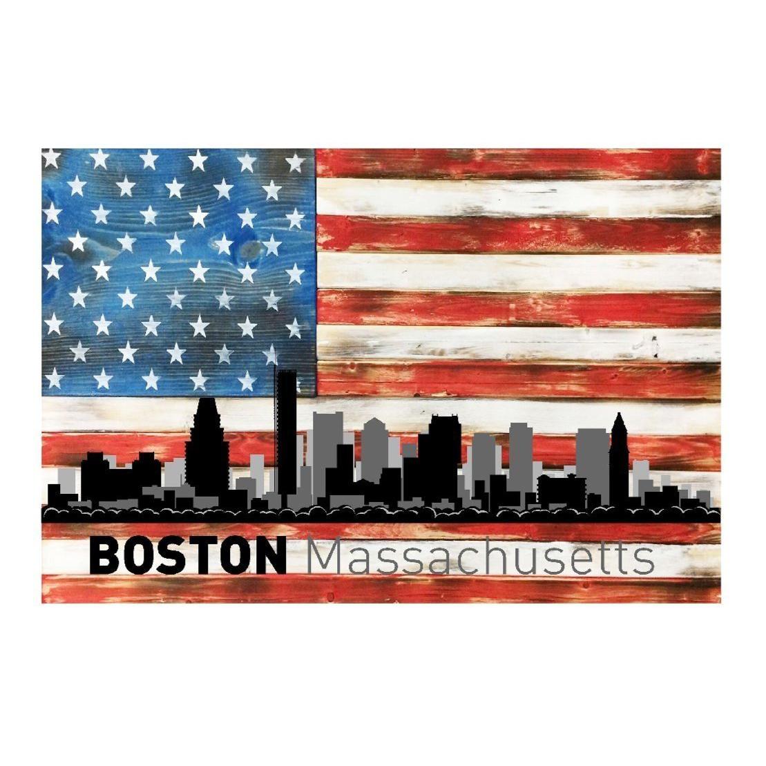 Chicago Illinois City Skyline USA Flag Metal Sign Home Decor - 12" x 8"-SR1 Performance