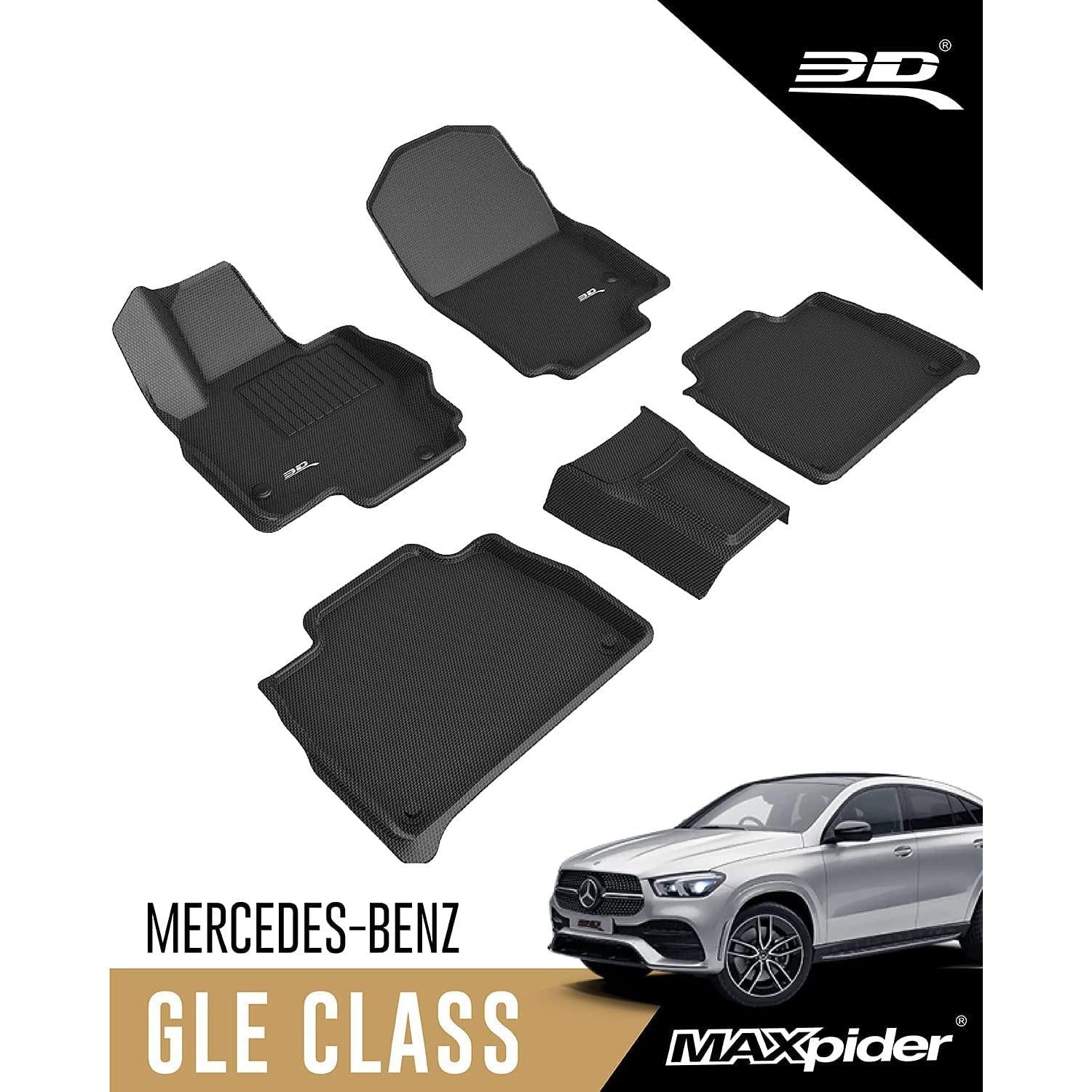 3D MAXpider All-Weather Floor Mats for Mercedes-Benz GLE-Class 5-Seater 2020-2022 Custom Fit Car Floor Liners, Kagu Series (1st & 2nd Row, Black)-SR1 Performance